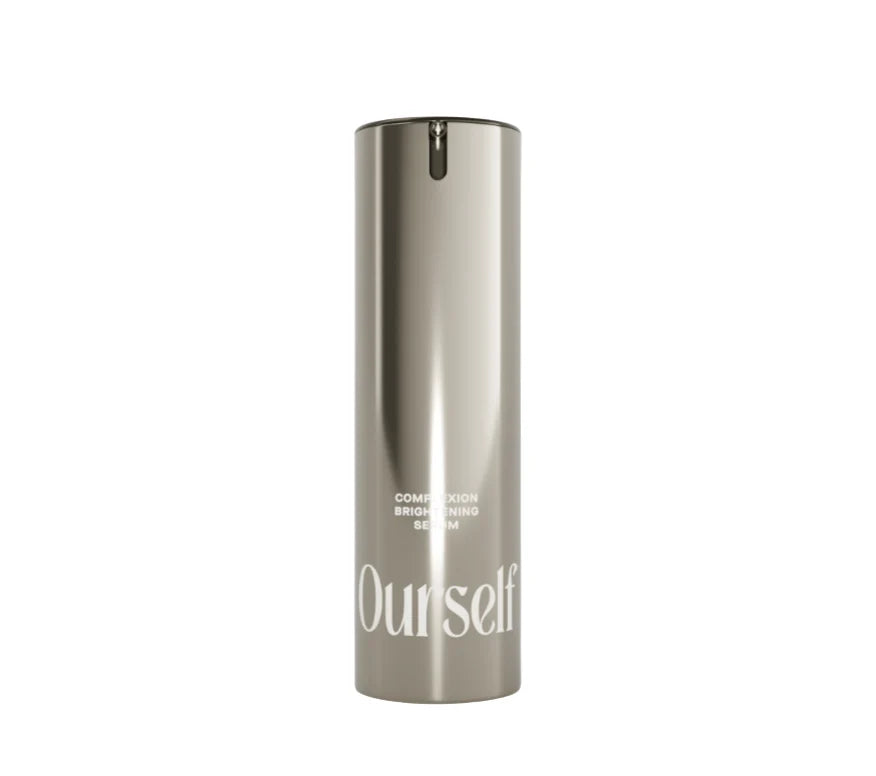Silver cylindrical container with 'Ourself' branding on a white background