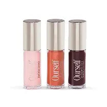 Three lip glosses with 'Ourself' branding on a white background